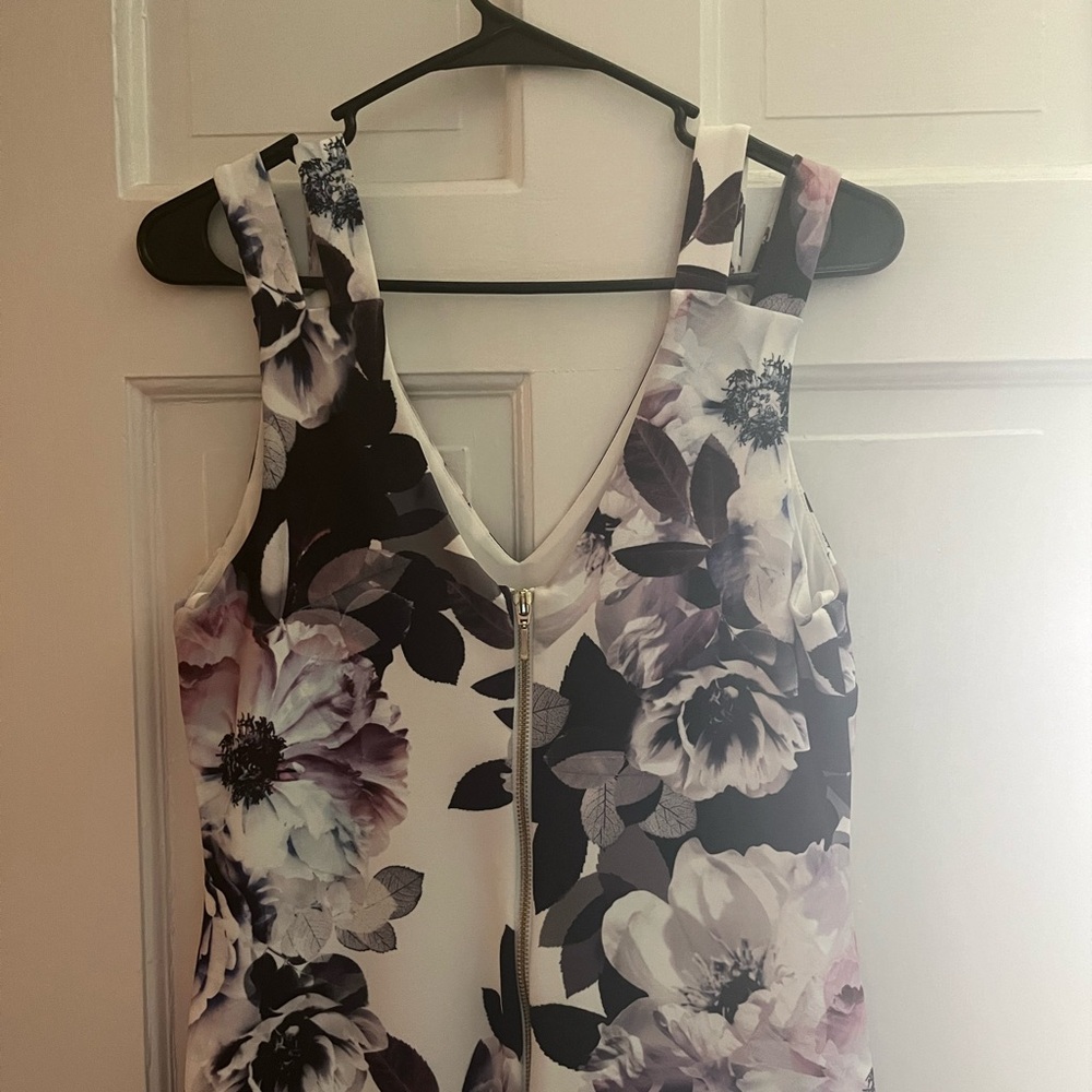 Purple/black/white floral wedding guest dress - Picture 2 of 3